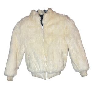 VTG Caravelle Designer Fine Fur Fashions Jacket Girls Sz 8 Ivory Bomber Coat